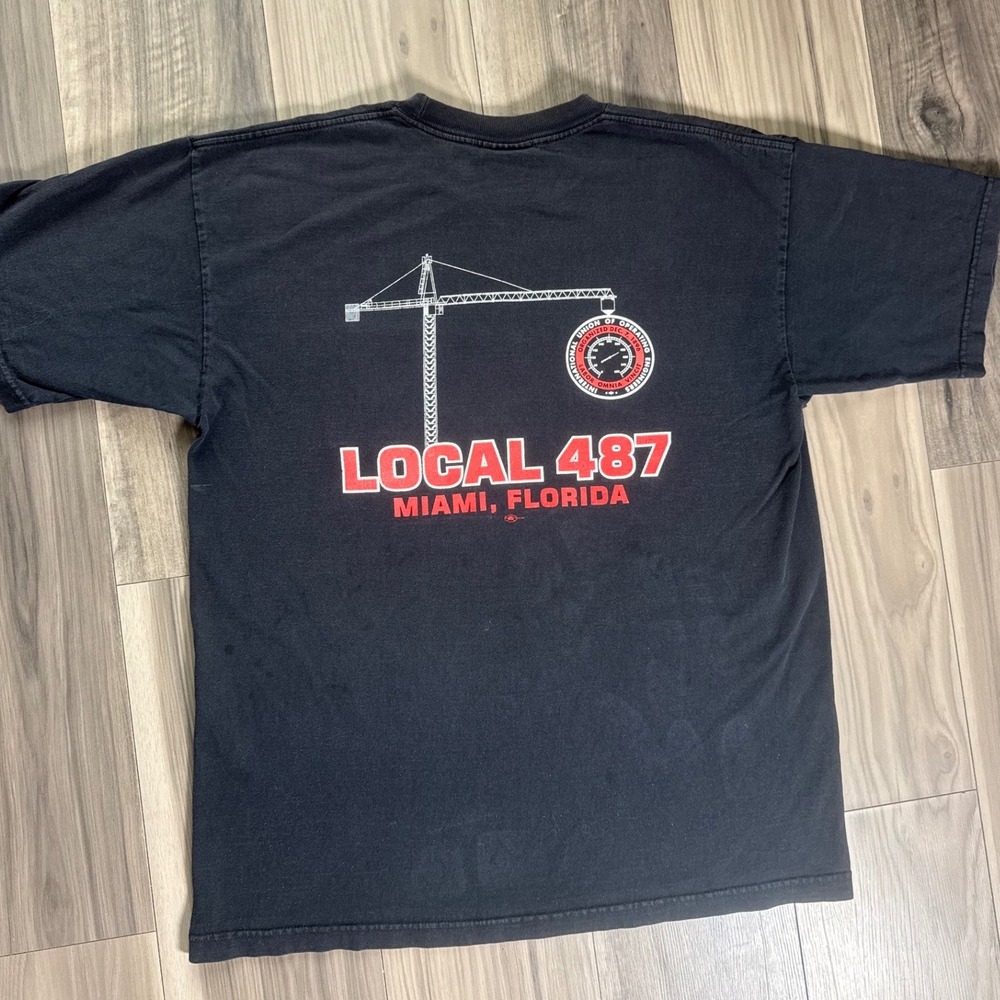 Vintage IUOE Local 487 Miami Florida Pocket T-Shirt Black XL USA Made Crane